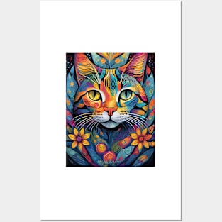 vibrant and colourful cat art design Posters and Art